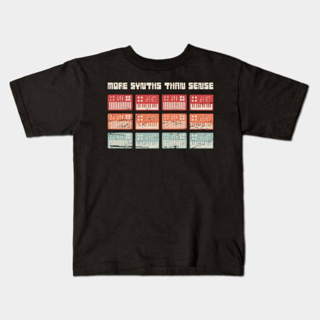 More Synths Than Sense | Retro Synthesizer Design Kids T-Shirt by MeatMan